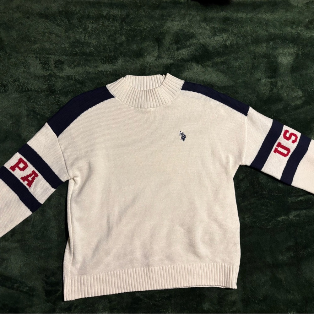 U.S. Polo Assn. Patriotic cream sweater.